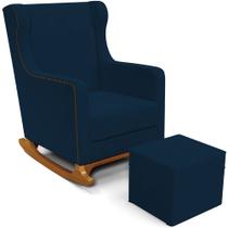 Poltrona de Amamentação com Balanço e Puff Mavie L02 Suede Azul Marinho - Lyam Decor Poltrona de Amamentação com Balanço e Puff Mavie L02 Suede Azul Marinho - Lyam Decor