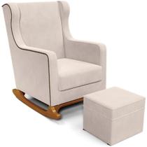 Poltrona De Amamentação Com Balanço E Puff Mavie L02 Suede Bege - Lyam Decor