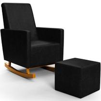 Poltrona de Amamentação com Balanço e Puff Ravena W01 material sintético Preto - Lyam Decor Poltrona de Amamentação com Balanço e Puff Ravena W01 material sintético Preto - Lyam Decor