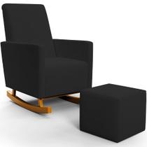 Poltrona de Amamentação com Balanço e Puff Ravena W01 Suede Preto - Lyam Decor Poltrona de Amamentação com Balanço e Puff Ravena W01 Suede Preto - Lyam Decor