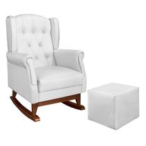 Poltrona de Amamentação com Balanço Letícia Pé Canoa e Puff material sintético Branco - Phoenix Baby