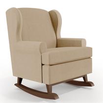 Poltrona De Amamentação Com Balanço Malu Base De Madeira P02 Linho Bege Escuro - Lyam Decor