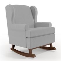 Poltrona De Amamentação Com Balanço Malu Base De Madeira P02 Linho Cinza - Lyam Decor Poltrona De Amamentação Com Balanço Malu Base De Madeira P02 Linho Cinza - Lyam Decor