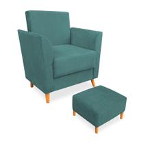 Poltrona de Amamentação com Puff Flavia Suede Azul Turquesa - Pallazio