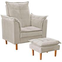 Poltrona De Amamentação Com Puff Quarto De Bebê Anny Suede Bege
