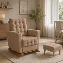 Poltrona de Amamentação Duna com Balanço, Puff e Porta Mamadeira em Boucle Conforto, Elegância e Praticidade