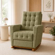 Poltrona de Amamentação Duna com Balanço, Puff e Porta Mamadeira em Boucle Conforto, Elegância e Praticidade