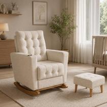 Poltrona de Amamentação Duna com Balanço, Puff e Porta Mamadeira em Boucle Conforto, Elegância e Praticidade