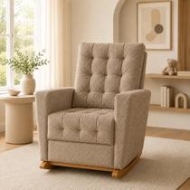 Poltrona de Amamentação Duna com Balanço, Puff e Porta Mamadeira em Boucle Conforto, Elegância e Praticidade