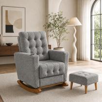 Poltrona de Amamentação Duna com Balanço, Puff e Porta Mamadeira em Boucle Conforto, Elegância e Praticidade