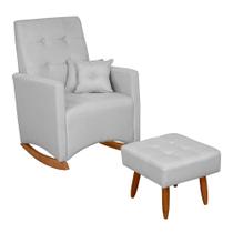 Poltrona de Amamentação e Descanso Anne com Base Balanço e Puff Linho Cinza - Desk Design Poltrona de Amamentação e Descanso Anne com Base Balanço e Puff Linho Cinza - Desk Design