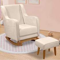 Poltrona de Amamentação e Descanso Áquilla com Base Balanço e Puff Veludo Bege - Abmaza