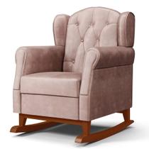 Poltrona de Amamentação e Descanso Base Madeira Balanço Lucy P04 Veludo Rosê - Mpozenato