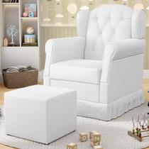 Poltrona De Amamentação E Descanso Com Balanço E Puff Lucy P04 Sintético Branco - Mpozenato