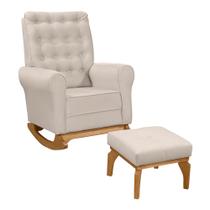 Poltrona de Amamentação e Descanso Paris com Base Balanço e Puff Veludo Bege - Desk Design Poltrona de Amamentação e Descanso Paris com Base Balanço e Puff Veludo Bege - Desk Design