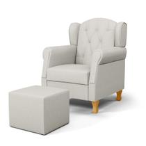 Poltrona de Amamentação e Descanso Pés de Madeira e Puff Lucy P04 Linho Off White - Mpozenato