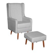 Poltrona de Amamentação e Descanso Renata com Pés Palito e Puff Linho Cinza - Desk Design