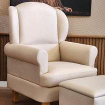 Poltrona De Amamentação Fixa Com Pés De Madeira E Puff Baú Linho Bege Xodó - Larbelle