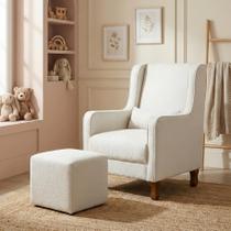 Poltrona de Amamentação Fixa com Puff e Almofada Bouclé Bege Sophia - Phoenix Baby