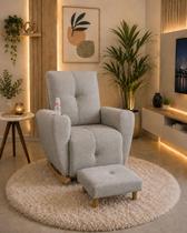 Poltrona de Amamentação Lara Balanço Puff Conforto Elegância e Sofisticação para o Quarto do Bebê Linho