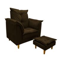 Poltrona De Amamentação + Puff Luana Yamin Sofia Loana Pés Madeira Suede Marrom Escuro