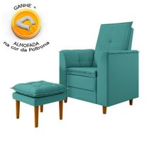 Poltrona de Amamentação Quarto Infantil com Puff Kate Pés Palito Suede Azul Turquesa + Binde Amofada Poltrona de Amamentação Quarto Infantil com Puff Kate Pés Palito Suede Azul Turquesa + Binde Amofada