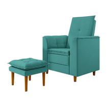 Poltrona de Amamentação Quarto Infantil com Puff Kate Pés Palito Suede Azul Turquesa - New Belle Poltrona de Amamentação Quarto Infantil com Puff Kate Pés Palito Suede Azul Turquesa - New Belle