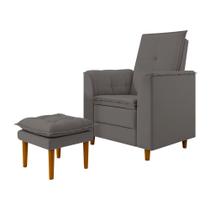 Poltrona de Amamentação Quarto Infantil com Puff Kate Pés Palito Suede Grafite - New Belle Poltrona de Amamentação Quarto Infantil com Puff Kate Pés Palito Suede Grafite - New Belle