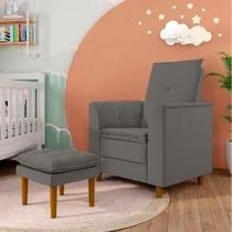 Poltrona de Amamentação Quarto Infantil com Puff Kate Pés Palito Suede Grafite Poltrona de Amamentação Quarto Infantil com Puff Kate Pés Palito Suede Grafite
