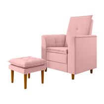 Poltrona de Amamentação Quarto Infantil com Puff Kate Pés Palito Suede Rosa Bebê - New Belle Poltrona de Amamentação Quarto Infantil com Puff Kate Pés Palito Suede Rosa Bebê - New Belle
