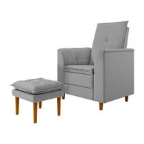 Poltrona de Amamentação Quarto Infantil com Puff Kate Pés Palito Veludo Prata - New Belle Poltrona de Amamentação Quarto Infantil com Puff Kate Pés Palito Veludo Prata - New Belle