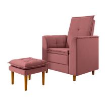 Poltrona de Amamentação Quarto Infantil com Puff Kate Pés Palito Veludo Rosê - New Belle Poltrona de Amamentação Quarto Infantil com Puff Kate Pés Palito Veludo Rosê - New Belle