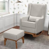 Poltrona de Amamentação Retrô Balanço c/ Puff Linho Bege - Anjo de Casa