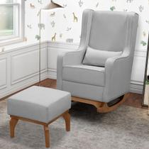 Poltrona de Amamentação Retrô Balanço c/ Puff Linho Cinza - Anjo de Casa