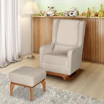 Poltrona de Amamentação Retrô Balanço c/ Puff Veludo Off White - Anjo de Casa