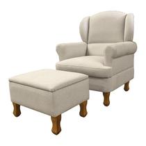 Poltrona de Amamentação Sabrina Fixa com Puff Linho Bege - Phoenix Baby