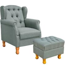 Poltrona de Amamentação Yara com Puff Paris Luis Xv Linho Cinza Escuro - Lyam Decor