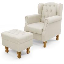 Poltrona de Amamentação Yara P02 Com Puff Paris Luis Xv L02 Linho Champagne - Lyam Decor