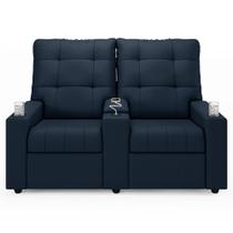 Poltrona de Cinema Reclinável 2 Lugares Baú USB Mallie FH9 Veludo Azul - Mpozenato