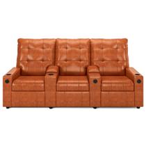 Poltrona de Cinema Reclinável 3 Lugares Baú USB Mallie FH9 PU Caramelo Brilho - Mpozenato