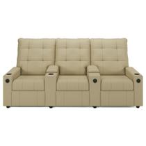 Poltrona de Cinema Reclinável 3 Lugares Baú USB Mallie FH9 Veludo Bege - Mpozenato