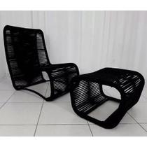 Poltrona de corda náutica estrutura de alumínio + Puff de sala varanda e área externa