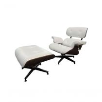Poltrona De Couro Com Puff Charles Eames Branco Poltrona De Couro Com Puff Charles Eames Branco