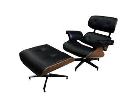 Poltrona de Couro com Puff Charles Eames - Preto