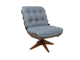 Poltrona de Couro Costela Wood - Light Blue - Mempra