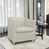 Poltrona de Espera Decorativa para Recepção e Consultório, Material Sintético Bege, Assento Confortável com Espuma D23 e Pés Metalizados Poltrona de Espera Decorativa para Recepção e Consultório, Material Sintético Bege, Assento Confortável com Espuma D23 e Pés Metalizados