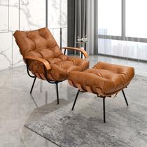 Poltrona de Ferro Madeira, Estofada com Braço e Puff Estofado Costela Living Outdoor Espresso Móveis Preto/Couro Marrom
