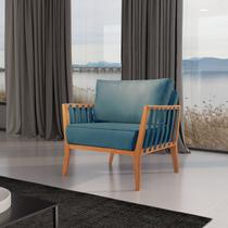 Poltrona de Madeira Eucalipto, Com Braço e Almofada, Estofada Jade Poltrona de Madeira Eucalipto, Com Braço e Almofada, Estofada Jade