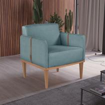 Poltrona de Madeira Eucalipto, Com Braço em Cinto de Couro e Estofada Duali