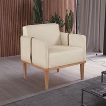 Poltrona de Madeira Eucalipto, Com Braço em Cinto de Couro e Estofada Duali